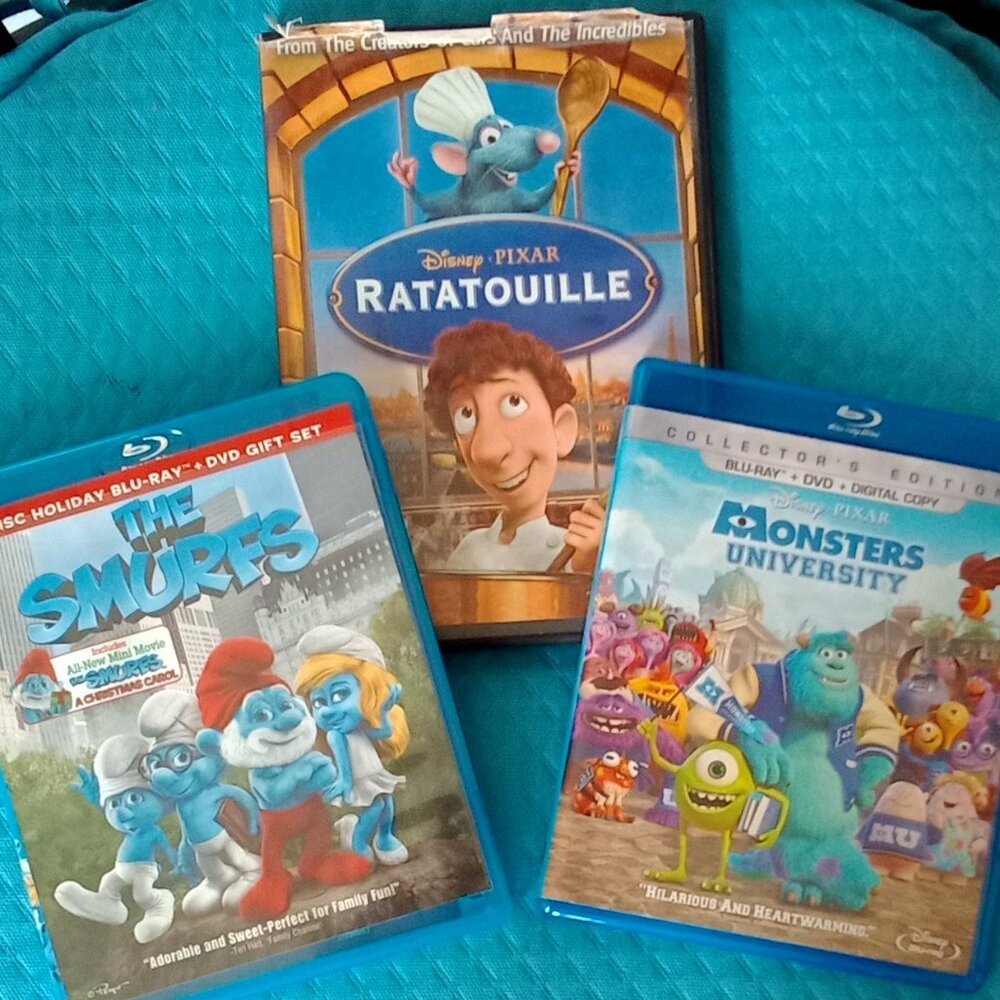 Smurfs, Monsters, Ratatouille DVDs